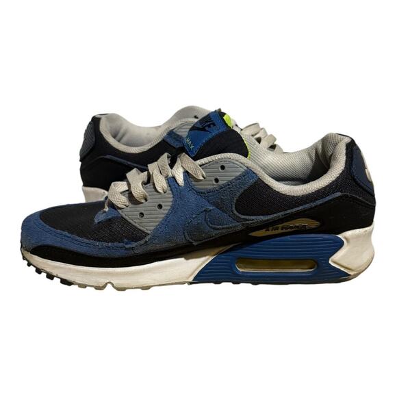 Nike Air Max 90 SE Blue Black Volt Men's Size 9 Suede Mesh Running Sneakers - Picture 8 of 9